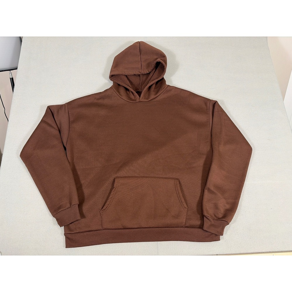 Unbranded Mens Brown Oversized Fleece Hoodie Sweatshirt XL Solid Streetwear